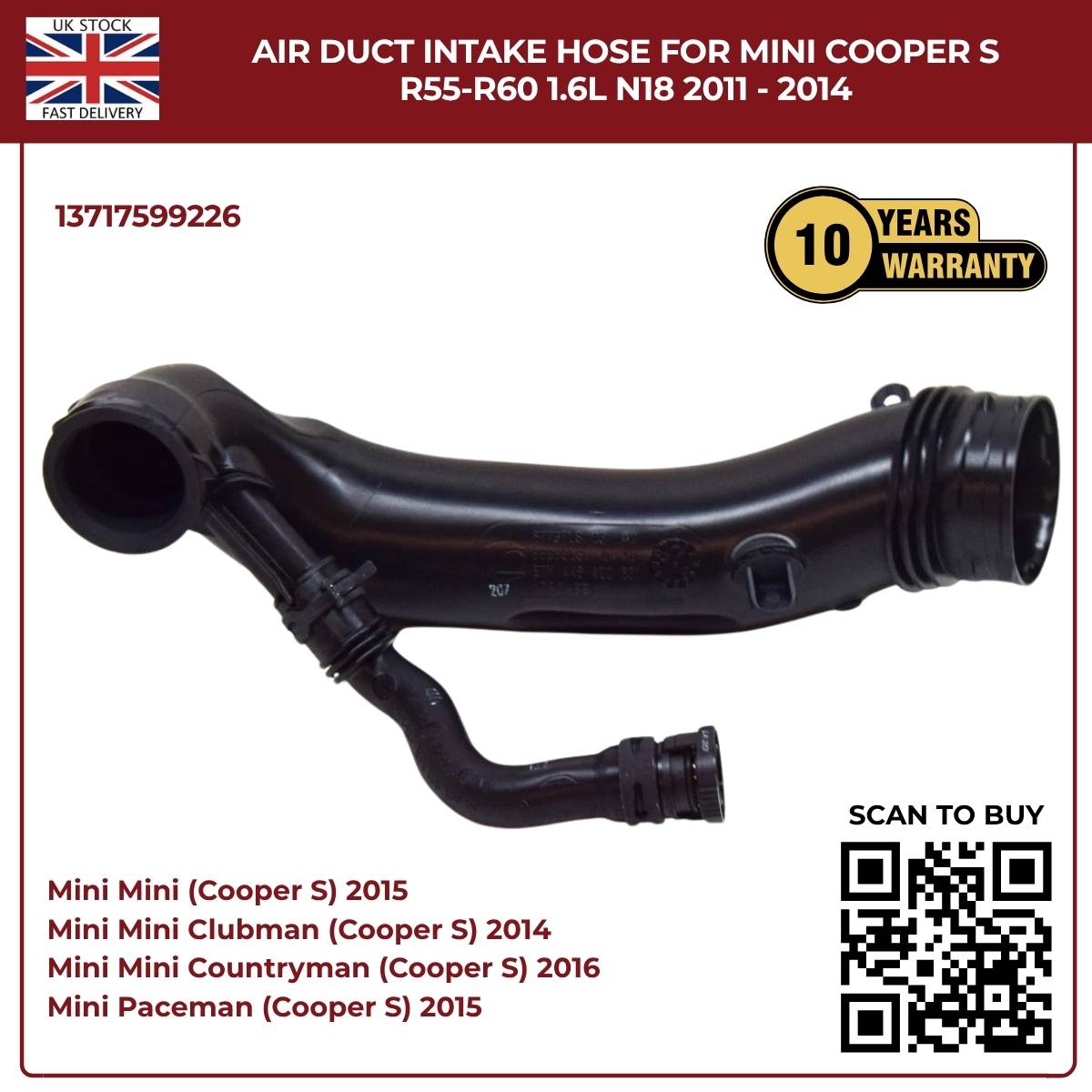 image of BMW MINI R58 R59 intake hose pipe 13717599226
