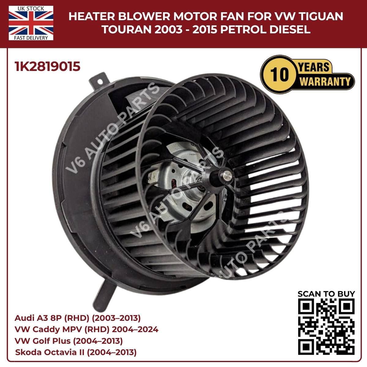 Image of VW Touran Heater Blower Fan 1K2819015 Replacement Part 2003-2015