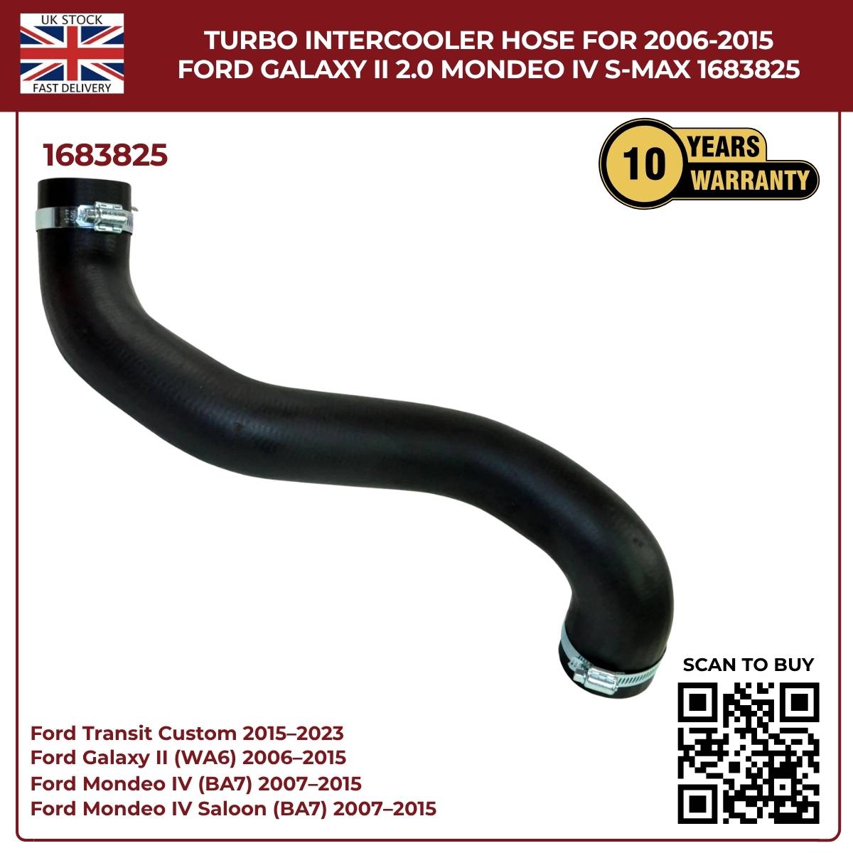 Turbocharger Charge Air Hose RHS – Fits Ford Mondeo, S‑MAX, Galaxy 2.0 TDCi (1683825 / AG916K863AB)