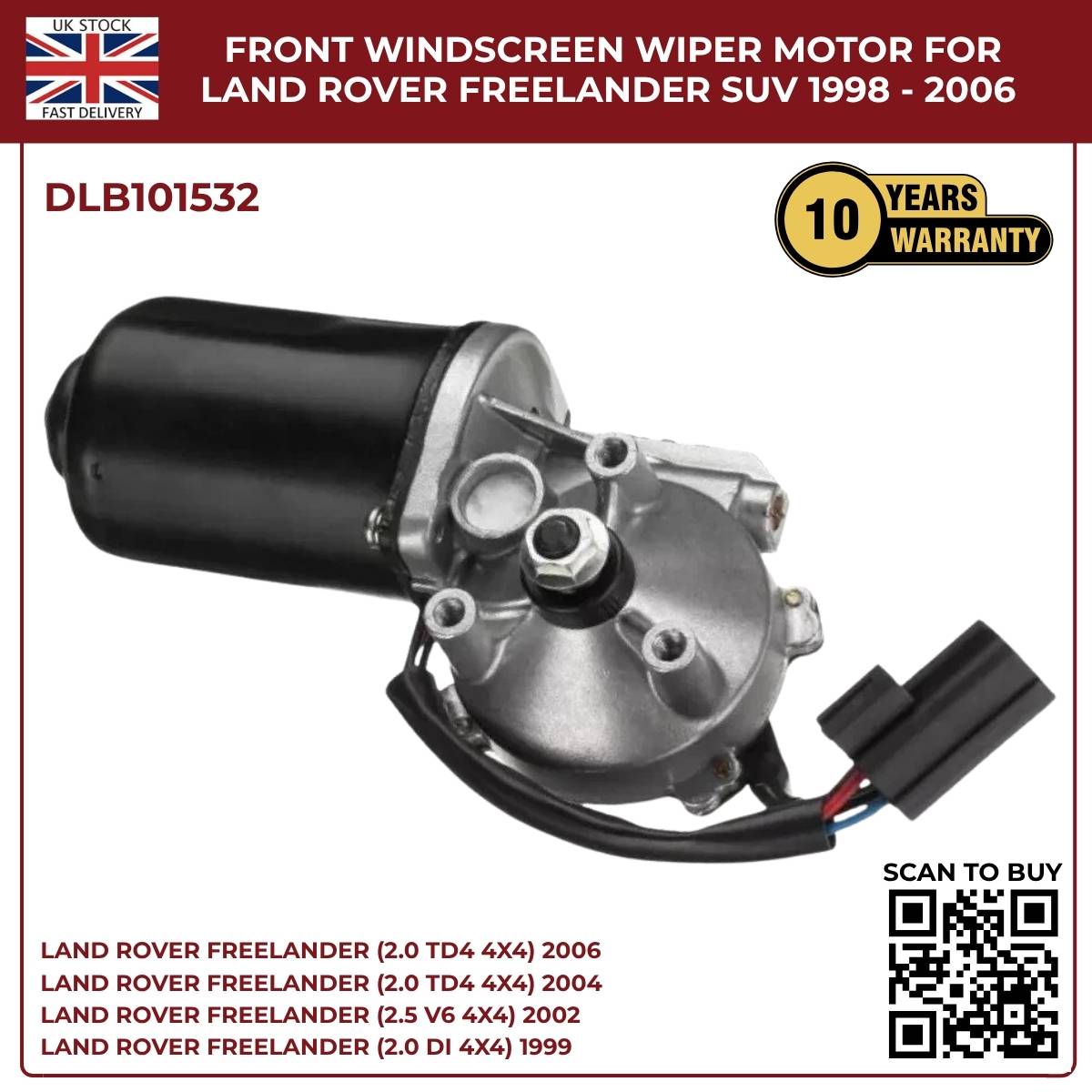 Front Windscreen Wiper Motor for Land Rover Freelander 1 (1998–2006, RHD, 12V, 6‑Pin) – OEM DLB101532