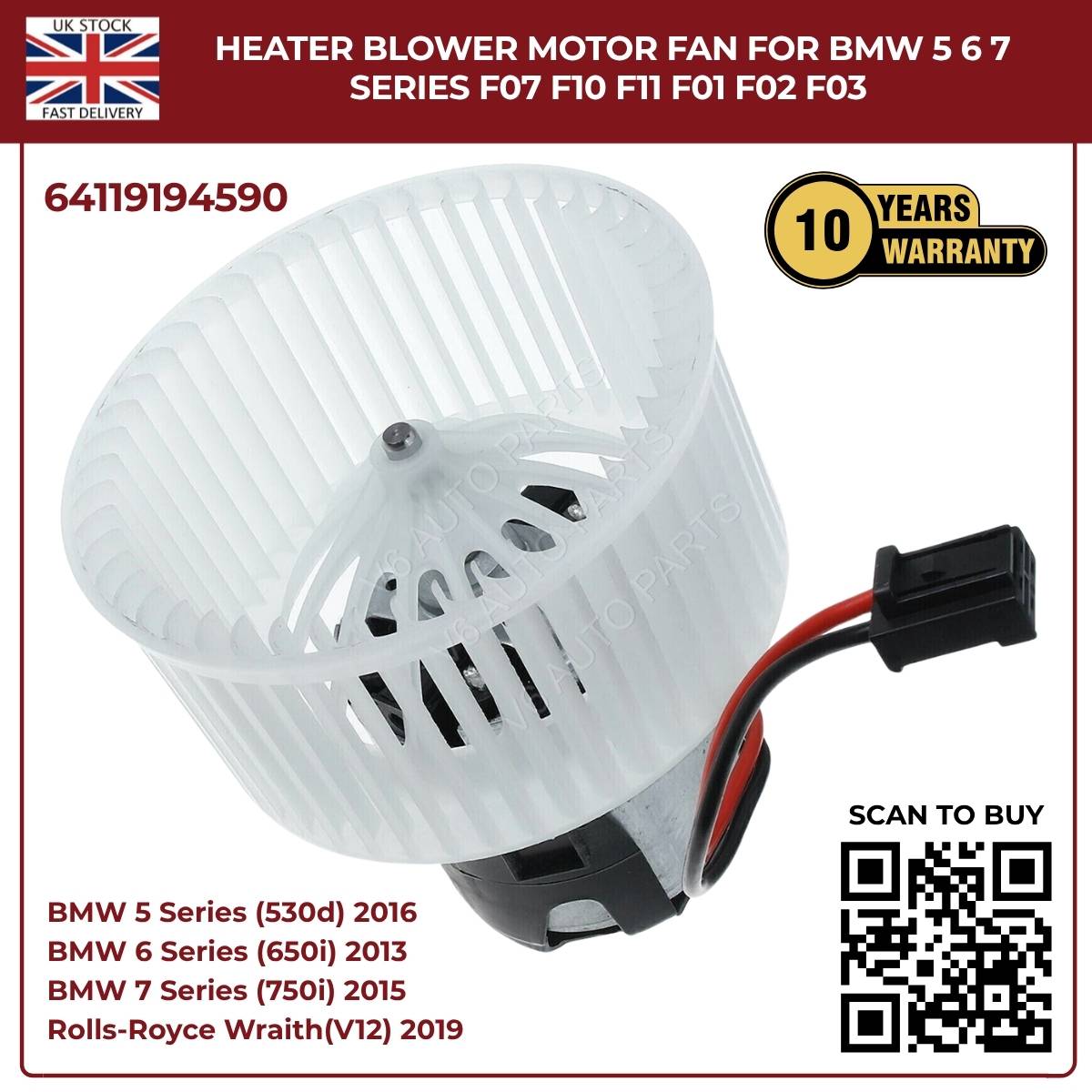 Image of BMW 525d replacement heater blower motor 64119194590