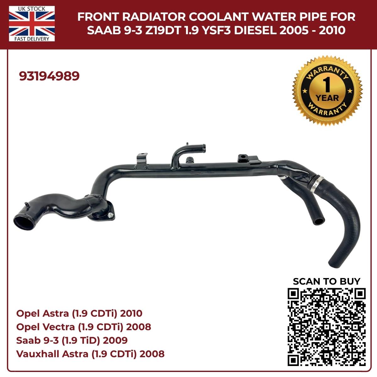 Radiator Coolant Water Pipe – Vauxhall/Opel Vectra & Signum Diesel 1.9 CDTI (2004–2008) | OEM Replacement 93194989