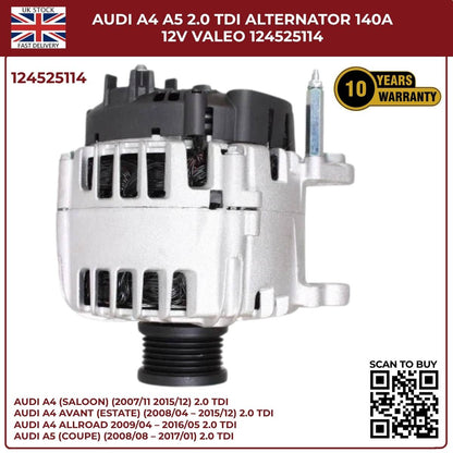 Bosch/VALEO Alternator 140A 12V – Fits Audi A4 A5 2.0 TDI – Part No. 0124525114