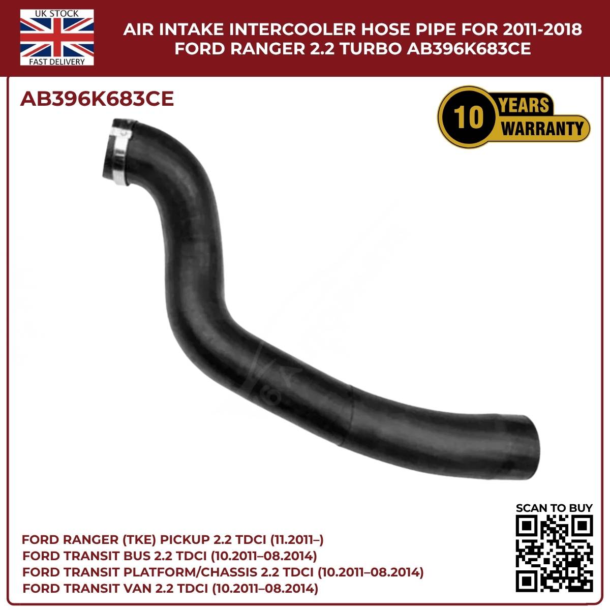Black Intercooler Turbo Air Intake Hose Pipe – Fits Ford Ranger 2.2 TDCi (2011–2018) AB396K683CE