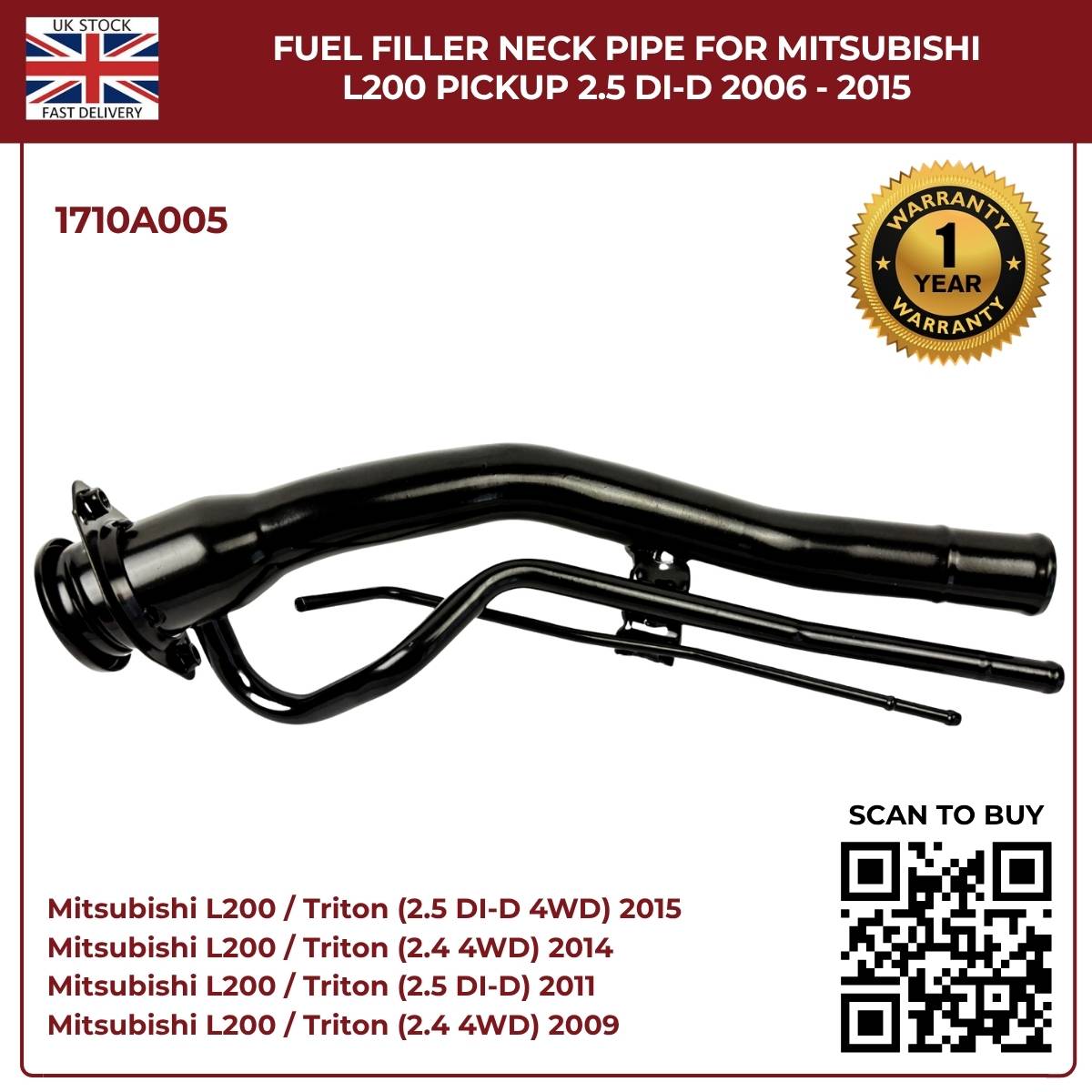 Fuel Filler Neck Pipe for Mitsubishi L200 Pickup 2006–2015 2.5 DI‑D – Part 1710A005