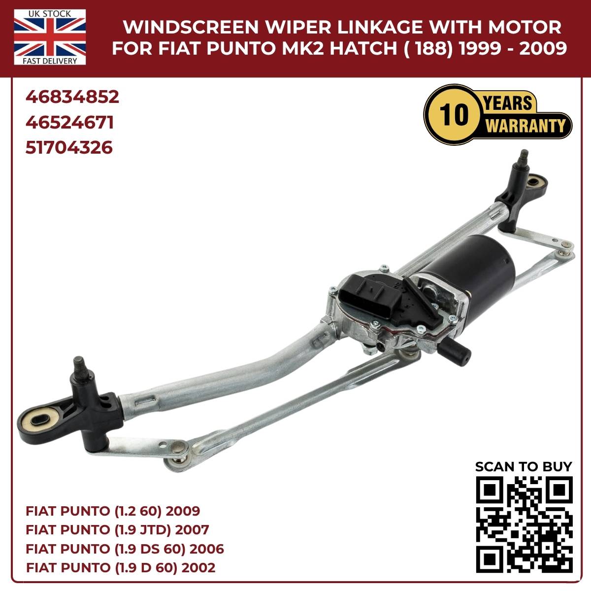 image of Fiat Punto Mk2 1999–2009 Replacement Front Wiper Motor and Linkage