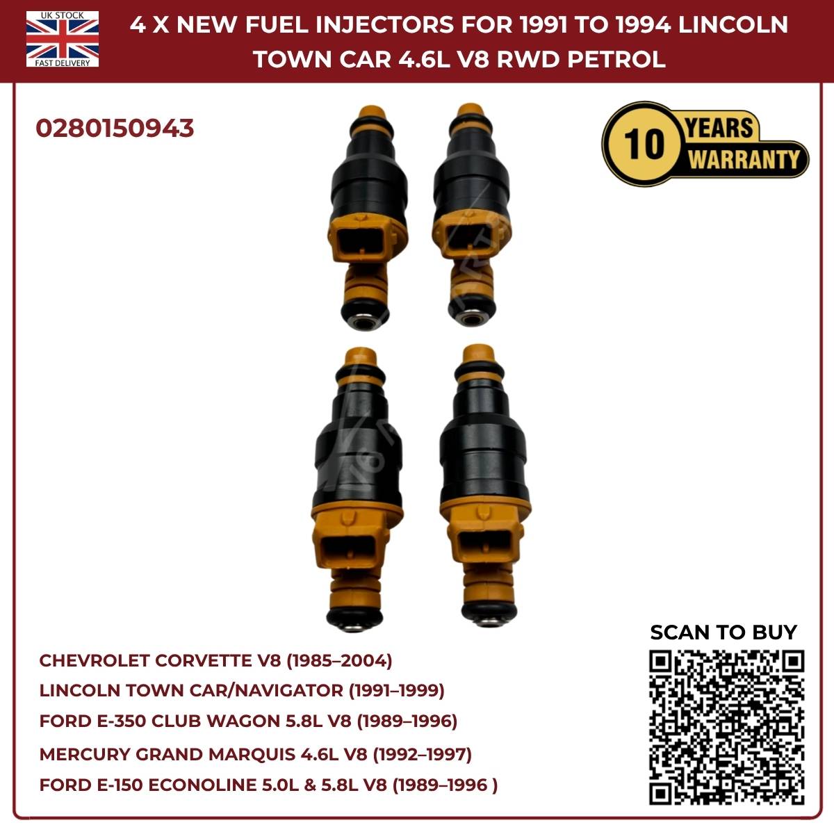 BMW Fuel Injectors Set (4pcs) – Fits 325i/325is/525i 2.5L & 750iL/850 V12 – Bosch 0280150943