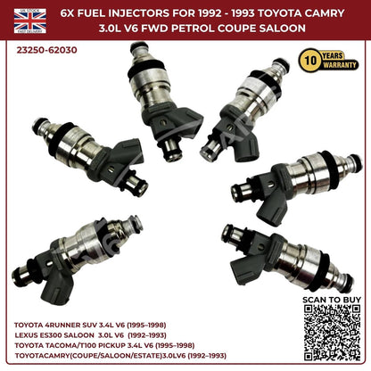 6x Fuel Injectors Set – Fits 1995–1998 Toyota 4Runner 3.4L V6 Petrol SUV (AWD/RWD) | Part #132