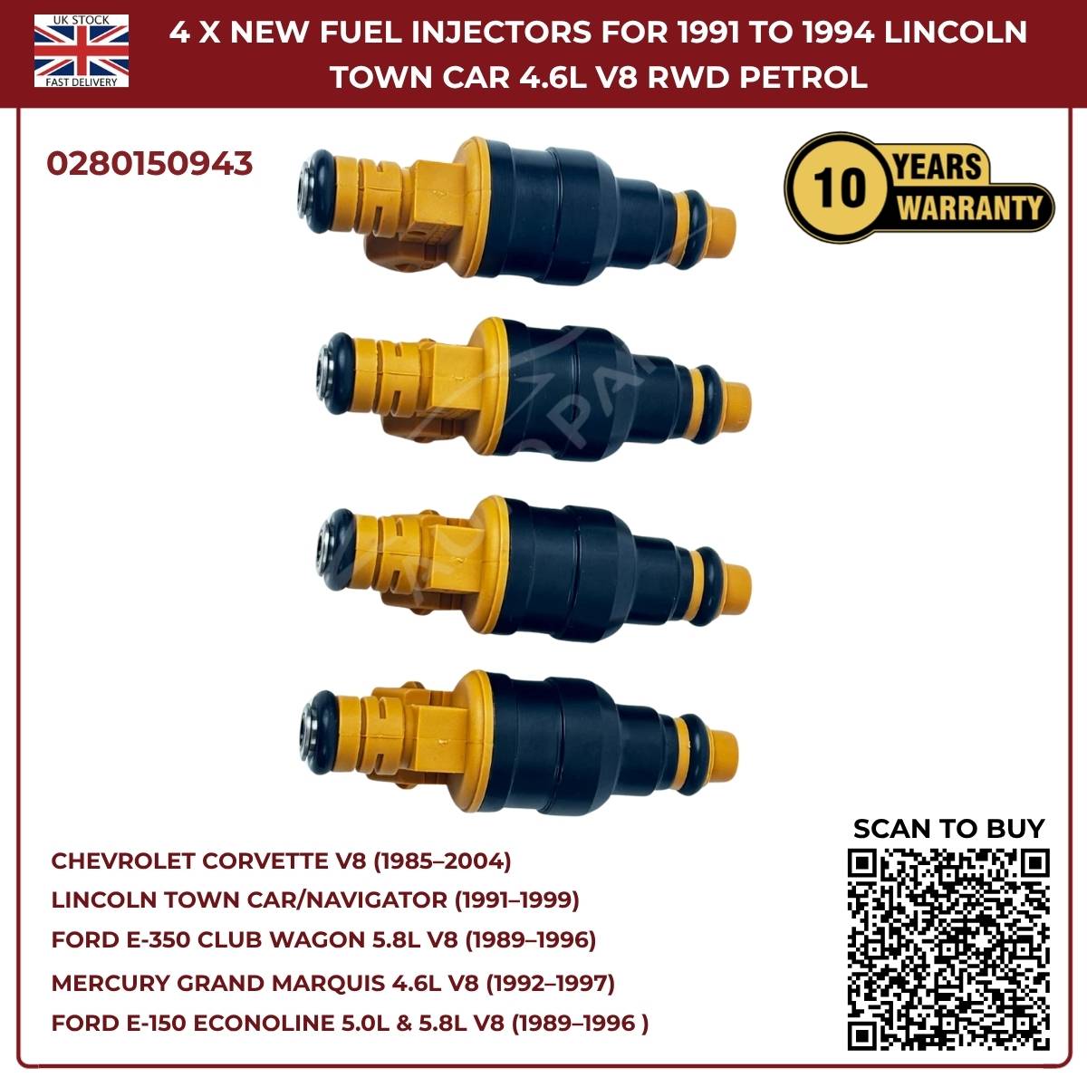 BMW Fuel Injectors Set (4pcs) – Fits 325i/325is/525i 2.5L & 750iL/850 V12 – Bosch 0280150943