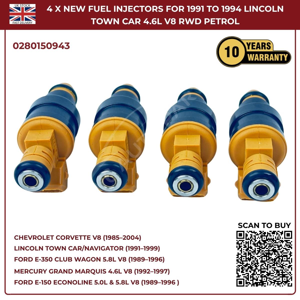 BMW Fuel Injectors Set (4pcs) – Fits 325i/325is/525i 2.5L & 750iL/850 V12 – Bosch 0280150943