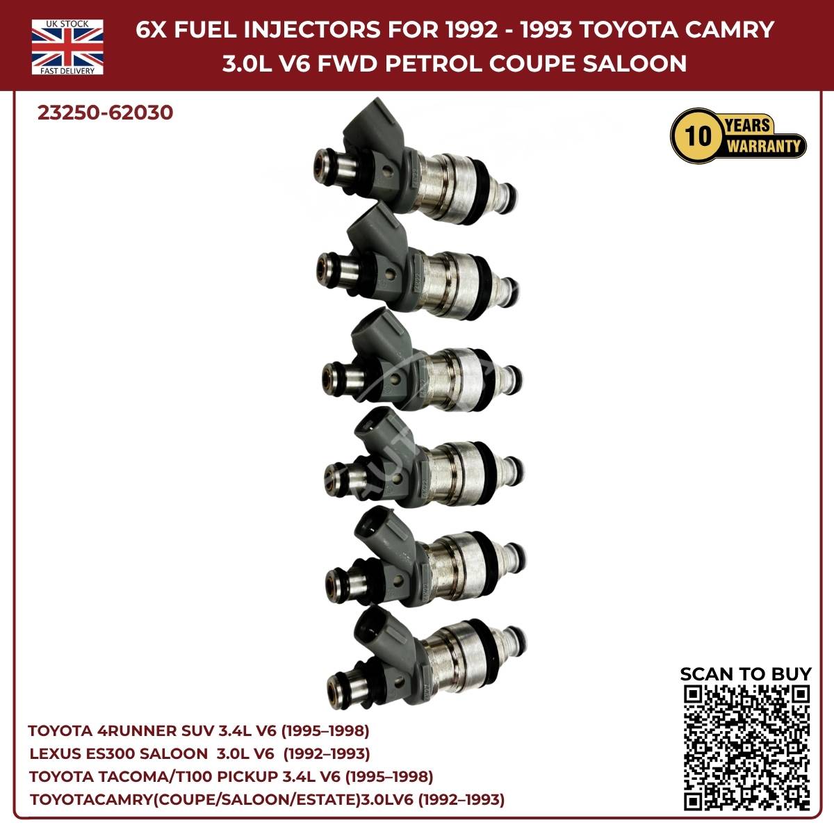 6x Fuel Injectors Set – Fits 1995–1998 Toyota 4Runner 3.4L V6 Petrol SUV (AWD/RWD) | Part #132