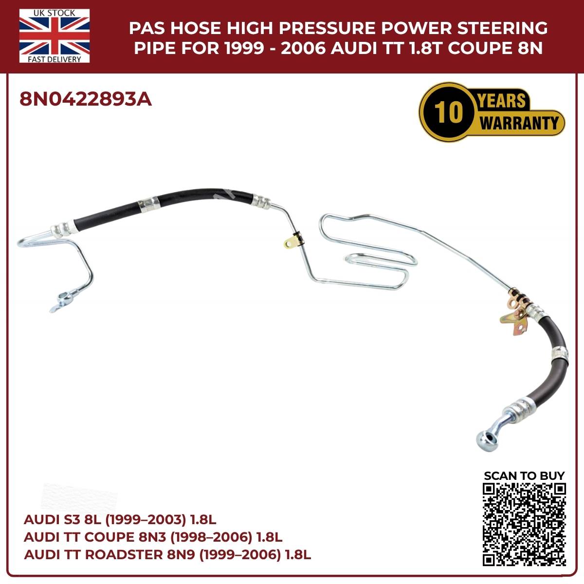 Power Steering Oil Cooling High‑Pressure Hose Pipes for Audi TT Quattro 1998–2006