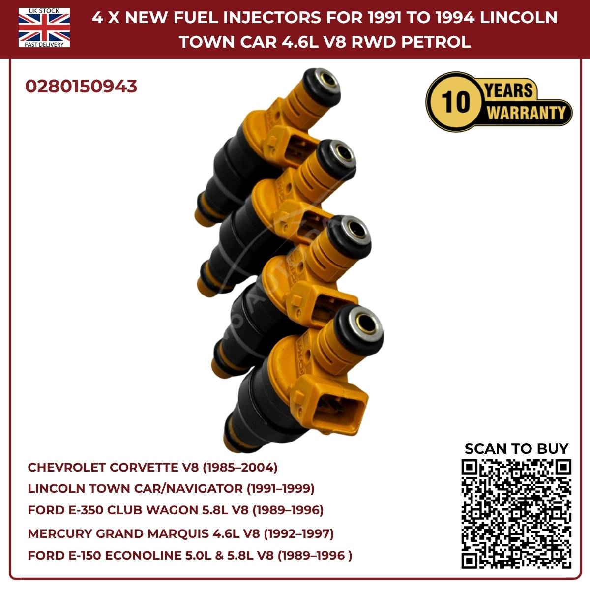 BMW Fuel Injectors Set (4pcs) – Fits 325i/325is/525i 2.5L & 750iL/850 V12 – Bosch 0280150943