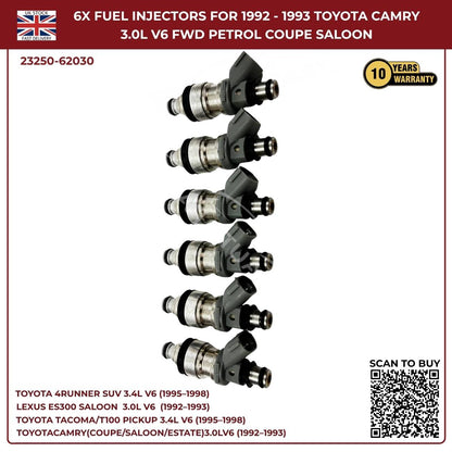 6x Fuel Injectors Set – Fits 1995–1998 Toyota 4Runner 3.4L V6 Petrol SUV (AWD/RWD) | Part #132