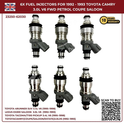 6x Fuel Injectors Set – Fits 1995–1998 Toyota 4Runner 3.4L V6 Petrol SUV (AWD/RWD) | Part #132