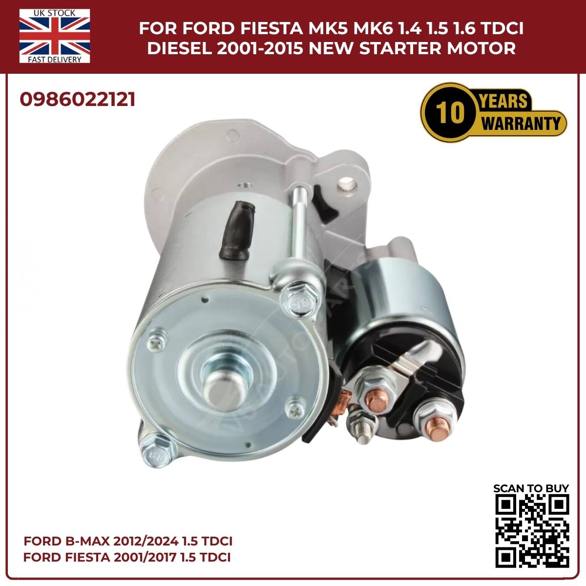 For Ford Fiesta MK5/MK6 1.4 1.5 1.6 TDCi Diesel Starter Motor (2001–2015)