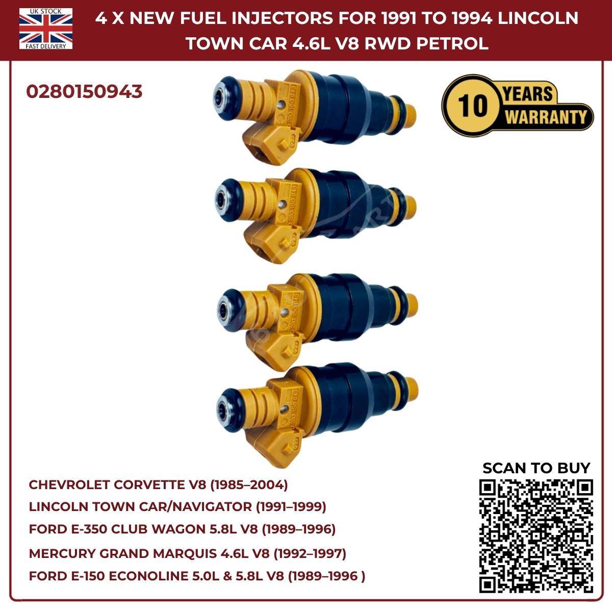 BMW Fuel Injectors Set (4pcs) – Fits 325i/325is/525i 2.5L & 750iL/850 V12 – Bosch 0280150943