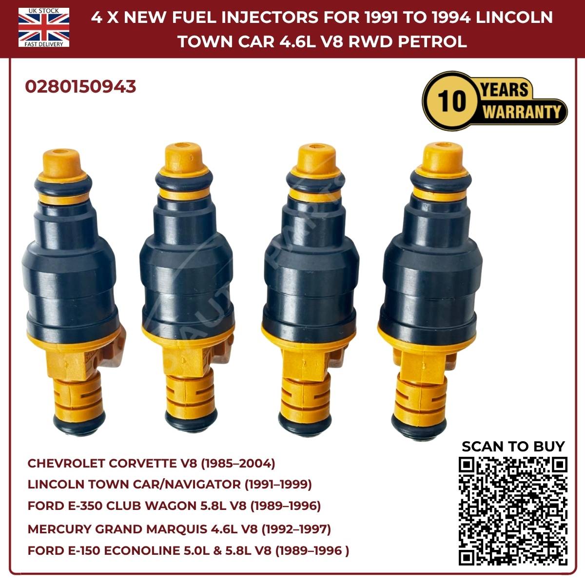 BMW Fuel Injectors Set (4pcs) – Fits 325i/325is/525i 2.5L & 750iL/850 V12 – Bosch 0280150943
