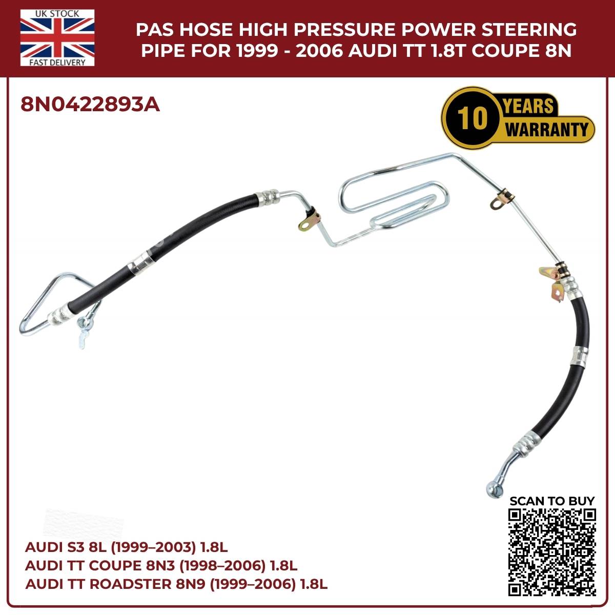 Power Steering Oil Cooling High‑Pressure Hose Pipes for Audi TT Quattro 1998–2006