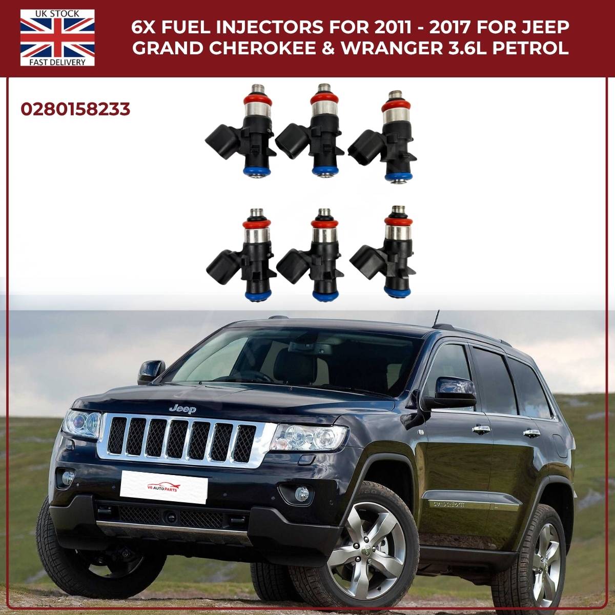 6× Fuel Injectors (0280158233) – Fits Chrysler 200, 300, Town & Country 3.6L V6 Pentastar (2011–2017)