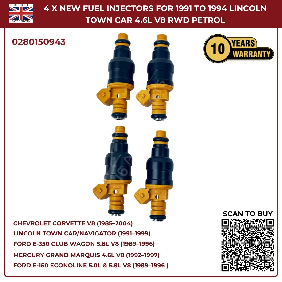 BMW Fuel Injectors Set (4pcs) – Fits 325i/325is/525i 2.5L & 750iL/850 V12 – Bosch 0280150943