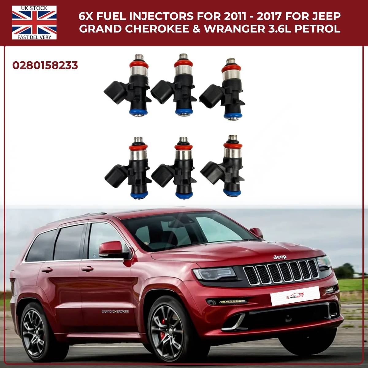 6× Fuel Injectors (0280158233) – Fits Chrysler 200, 300, Town & Country 3.6L V6 Pentastar (2011–2017)
