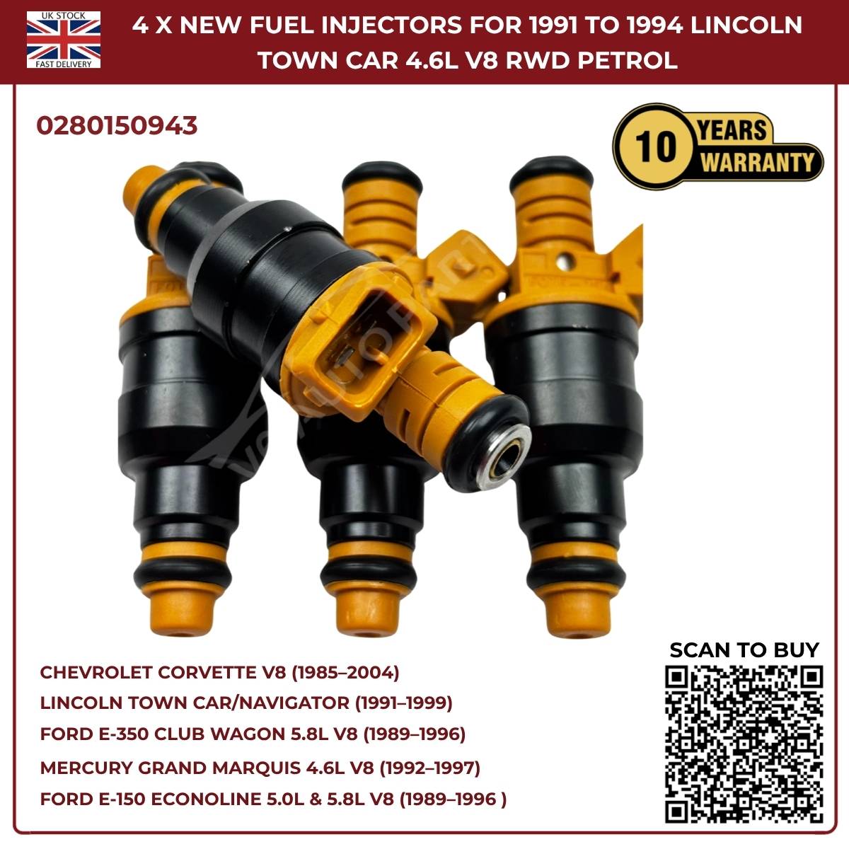 BMW Fuel Injectors Set (4pcs) – Fits 325i/325is/525i 2.5L & 750iL/850 V12 – Bosch 0280150943