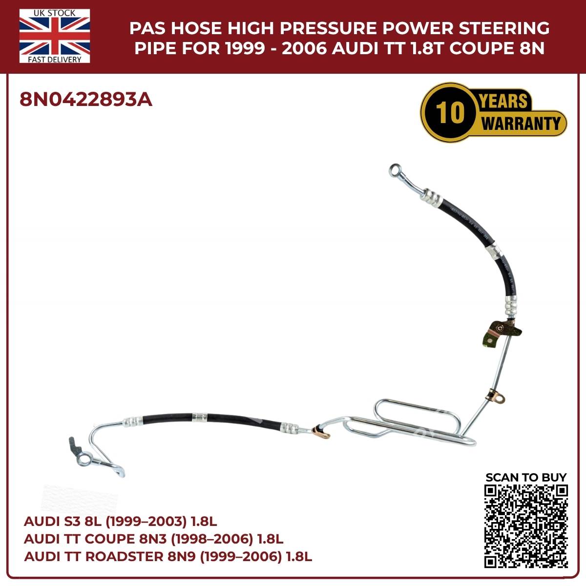 Power Steering Oil Cooling High‑Pressure Hose Pipes for Audi TT Quattro 1998–2006