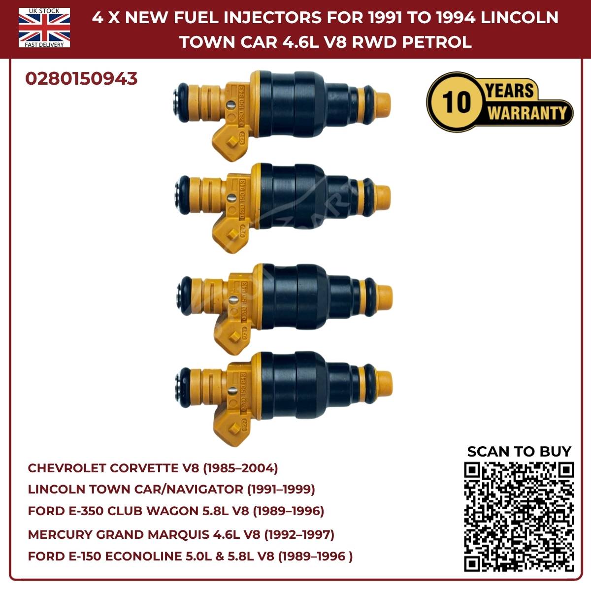 BMW Fuel Injectors Set (4pcs) – Fits 325i/325is/525i 2.5L & 750iL/850 V12 – Bosch 0280150943