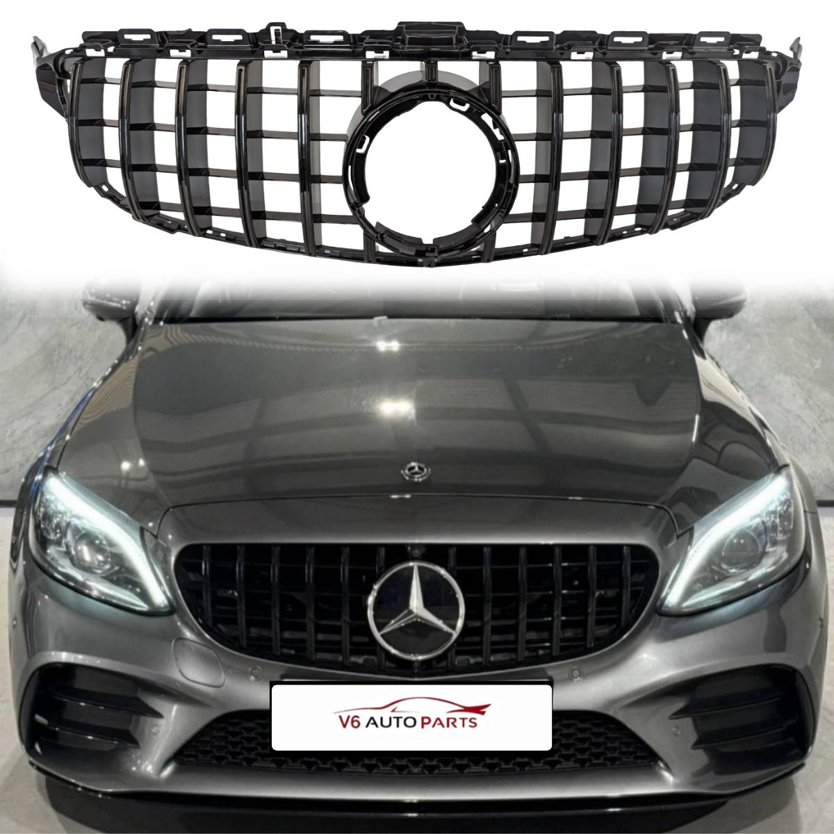 Front Bumper Panamericana Gloss Black Grille – Mercedes C‑Class S205 (2018–2020 C43 AMG)