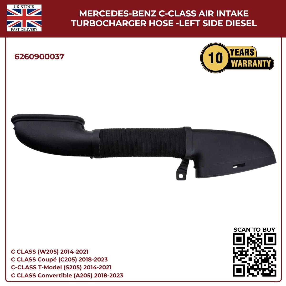For Mercedes‑Benz C‑Class Diesel Air Intake Turbo Hose (Left Side) — A6260900037