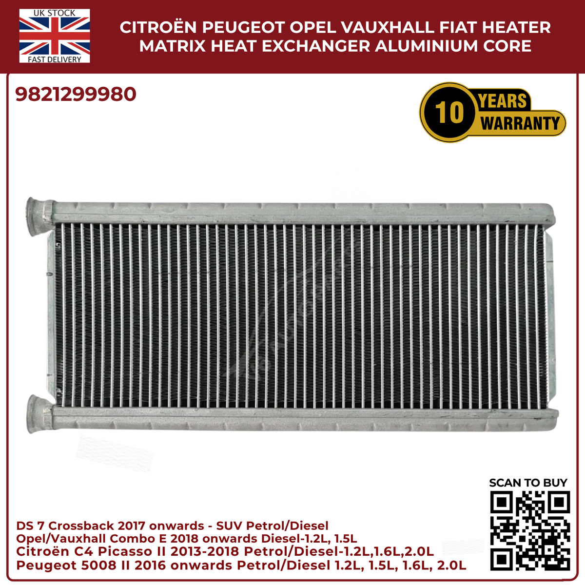 Image of Heater Core Heat Exchanger 9821299980 for Opel Fiat Peugeot Citroën
