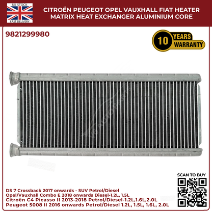 Image of Heater Core Heat Exchanger 9821299980 for Opel Fiat Peugeot Citroën