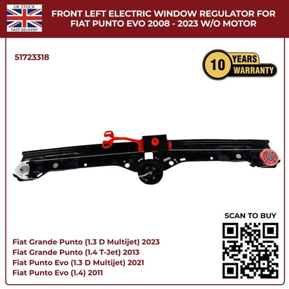 Front Left Electric Window Regulator (No Motor) – Fits Fiat Grande Punto & Punto Evo 2005–2023 | OEM 51723318