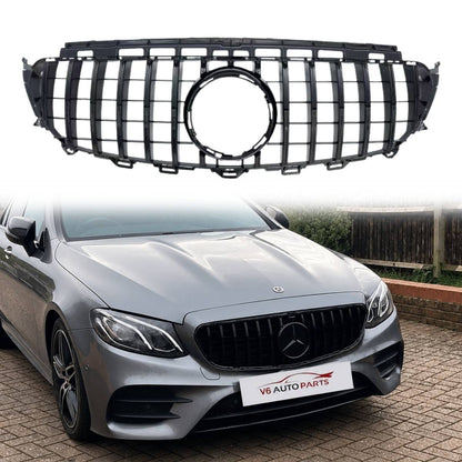 Front Bumper Gloss Black GT Style Grille – Fits Mercedes-Benz E-Class S213 E200 Avantgarde (2016–2021 AMG Look)