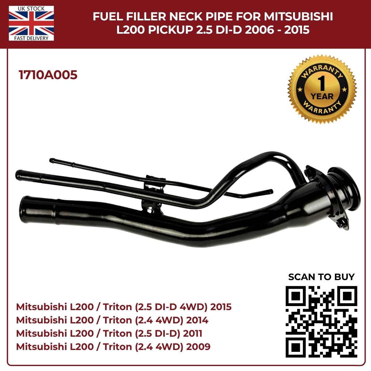 Fuel Filler Neck Pipe for Mitsubishi L200 Pickup 2006–2015 2.5 DI‑D – Part 1710A005