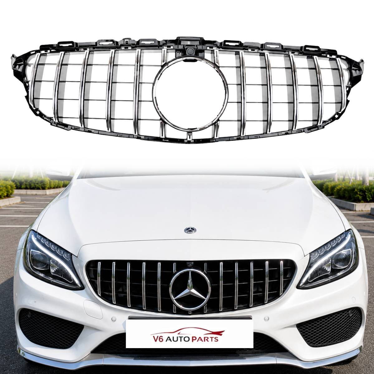 Mercedes‑Benz C‑Class C205 Coupe GT‑R Panamericana Front Radiator Grille (2015‑2018, With Camera Hole)