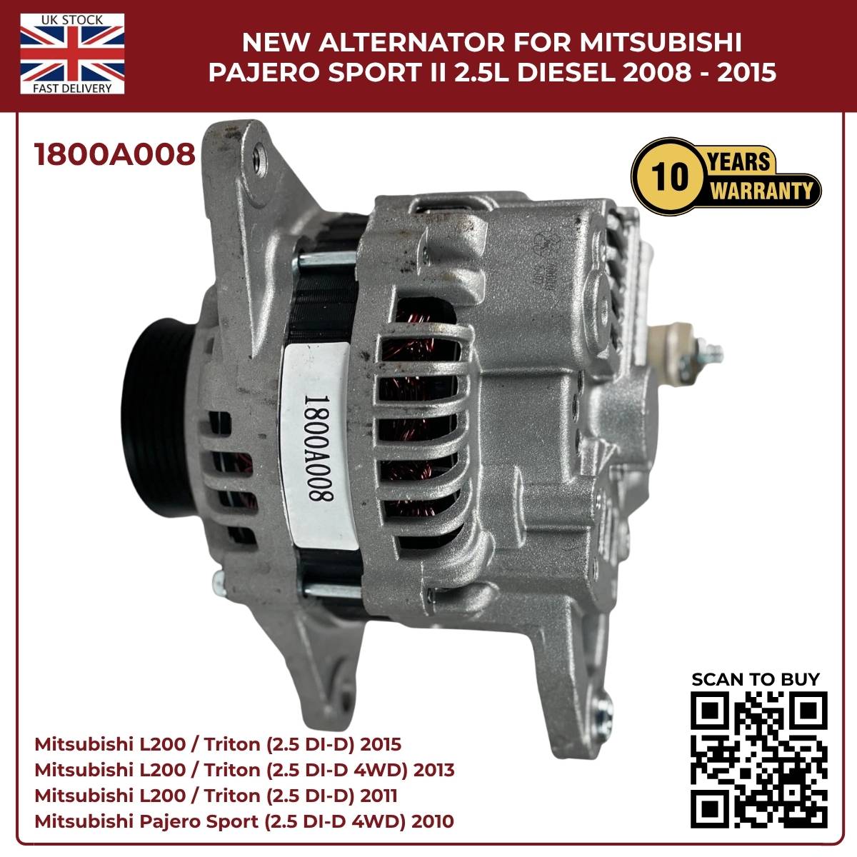 1800A008 Alternator – Mitsubishi L200 2008–2015 / Pajero Sport II 2.5L Diesel