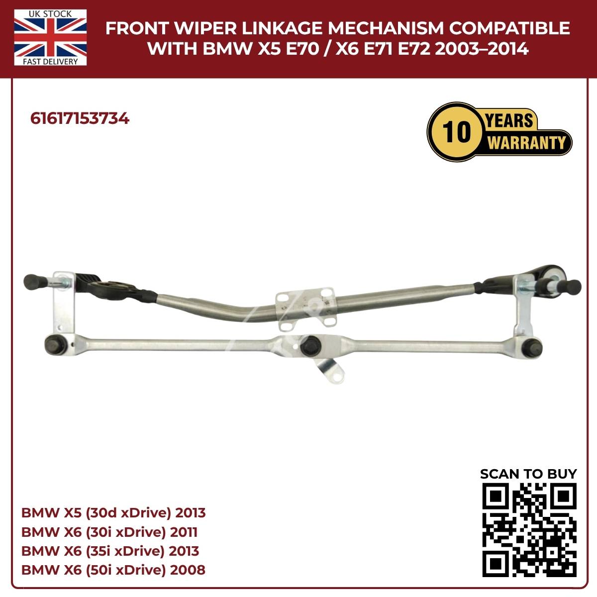 Front Windscreen Wiper Linkage Assembly  For BMW X5 E70 (2007–2013) / X6 E71 E72 (2008–2014)– RHD, OE Quality Replacement