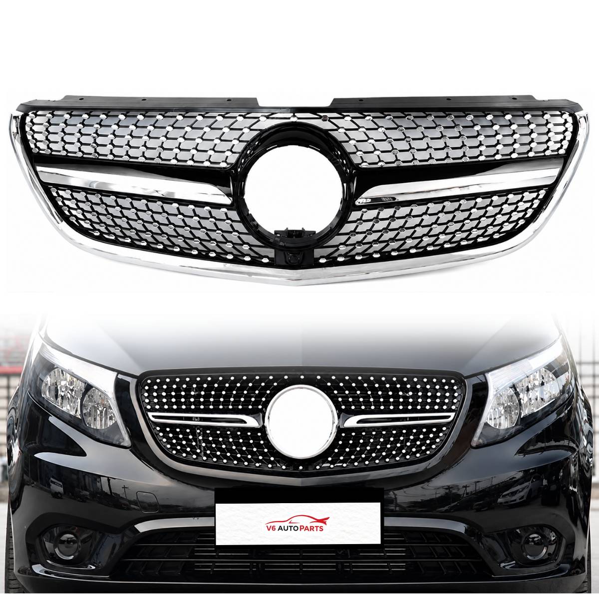 For Mercedes Vito Taxi W447 111 CDI Black Diamond Front Grille (2014–2023)
