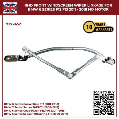 BMW RHD Front Wiper Linkage Assembly – Fits 2009‑2017 5 Series F10/F11 & 6 Series – Part No. 7272452