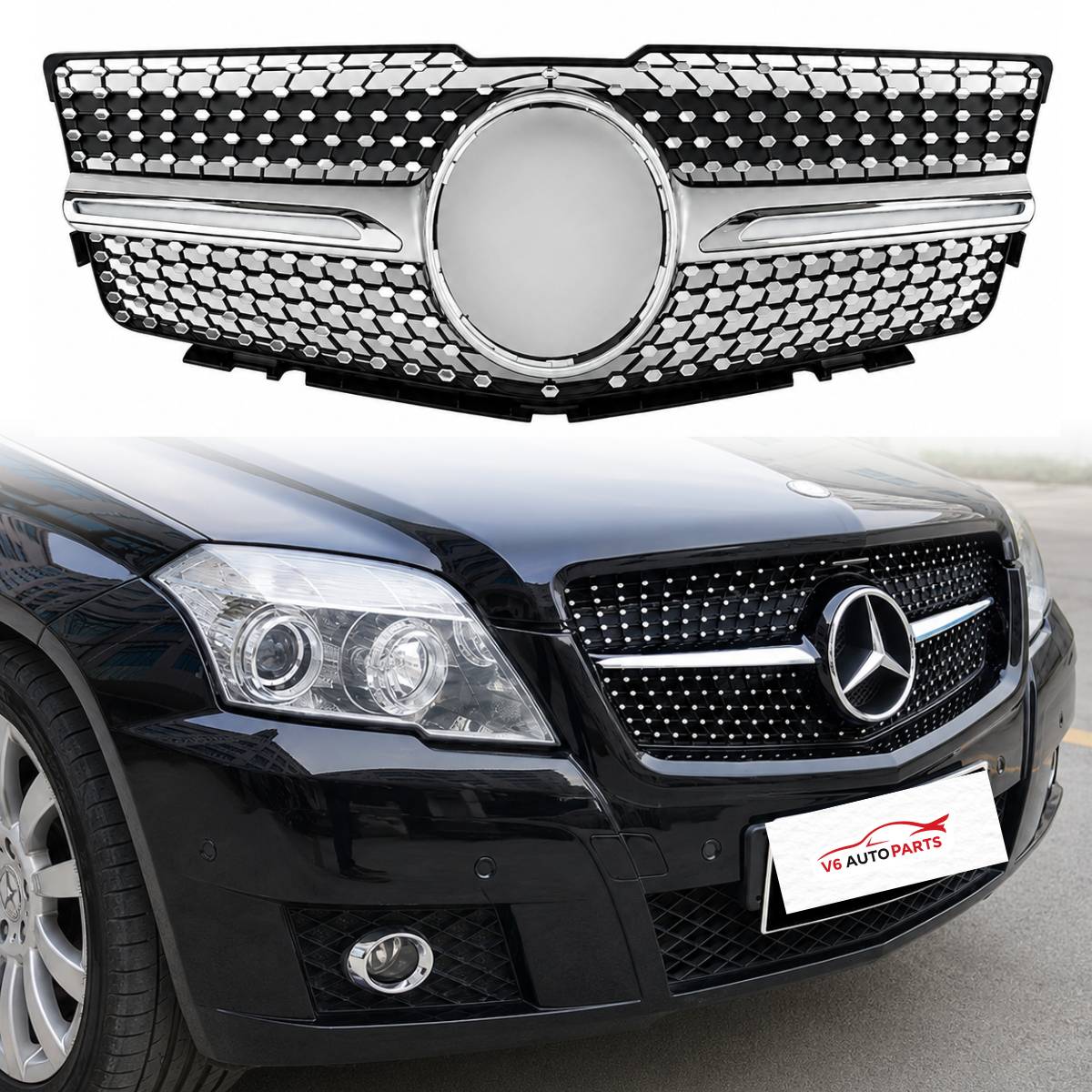 For Mercedes GLK‑Class X204 200CDI Front Radiator Grille (2008–2012 Pre‑Facelift, Chrome Finish)