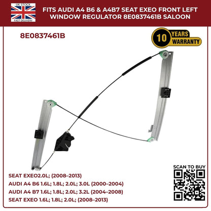 Audi A4 B6/B7 Front Left Window Regulator 2000–2008 | OEM 8E0837461B