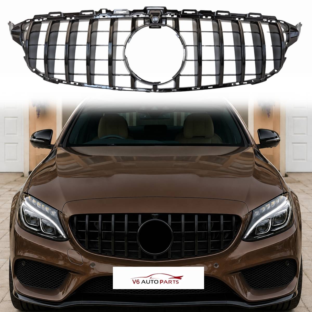 Frontstoßstangengrill in glänzendem Schwarz für Mercedes Benz C-Klasse W205 C250 GT-R Panamerica 2014–2018 