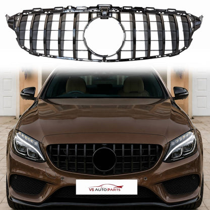 Frontstoßstangengrill in glänzendem Schwarz für Mercedes Benz C-Klasse W205 C250 GT-R Panamerica 2014–2018 