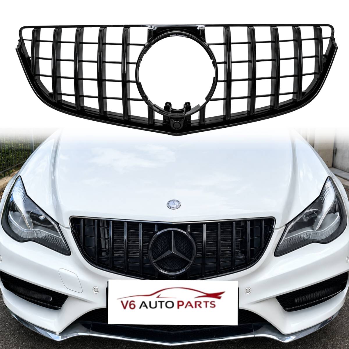For Mercedes E-Class W207 GT Panamericana Front Bumper Grille – Gloss Black (E220, E300 | 2013–2016 Facelift)