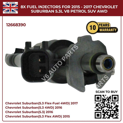 Set of 8 Fuel Injectors For Chevrolet Suburban 2015–2017 5.3L V8 (VIN C) – Direct Fit OEM Replacement #4555