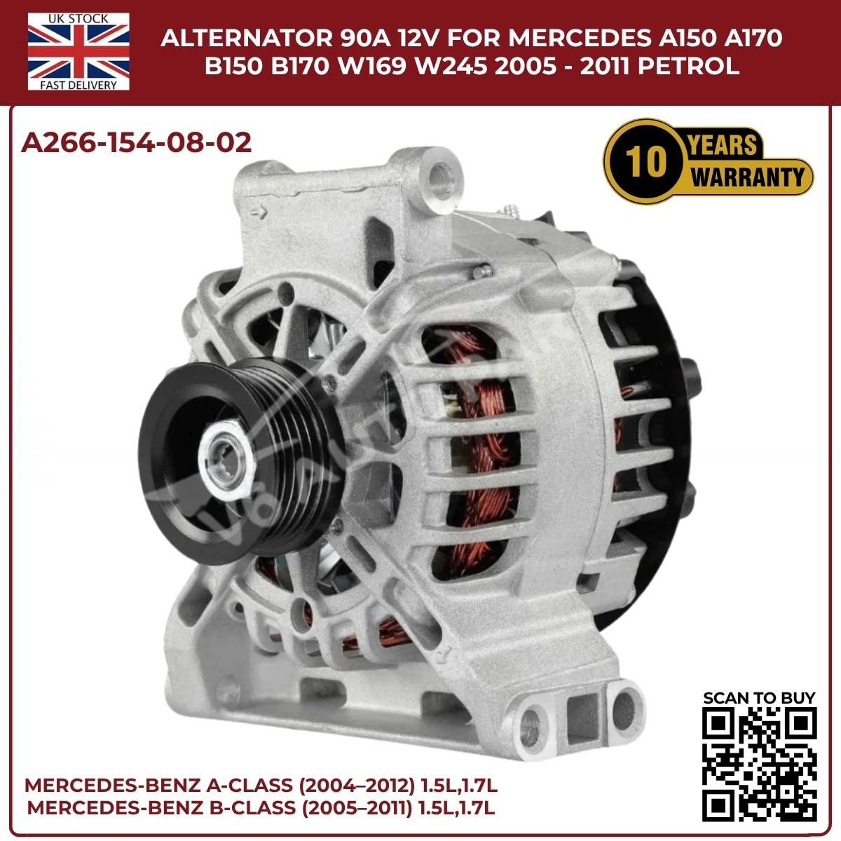 image of Mercedes-Benz A170 W169 Petrol Engine Alternator Replacement A266-154-08-02