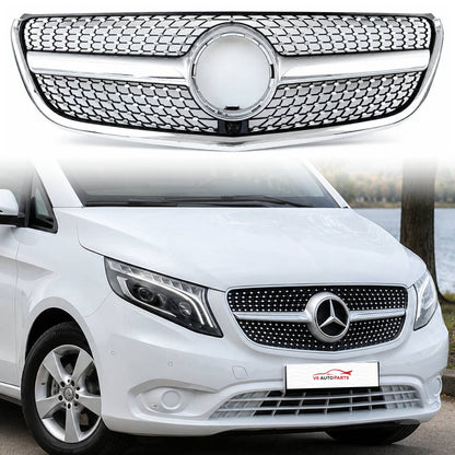 168CF Frontstoßstange Diamond Silver Grille für 2014–2022 Benz VITO BOX VAN W447 Chrom 