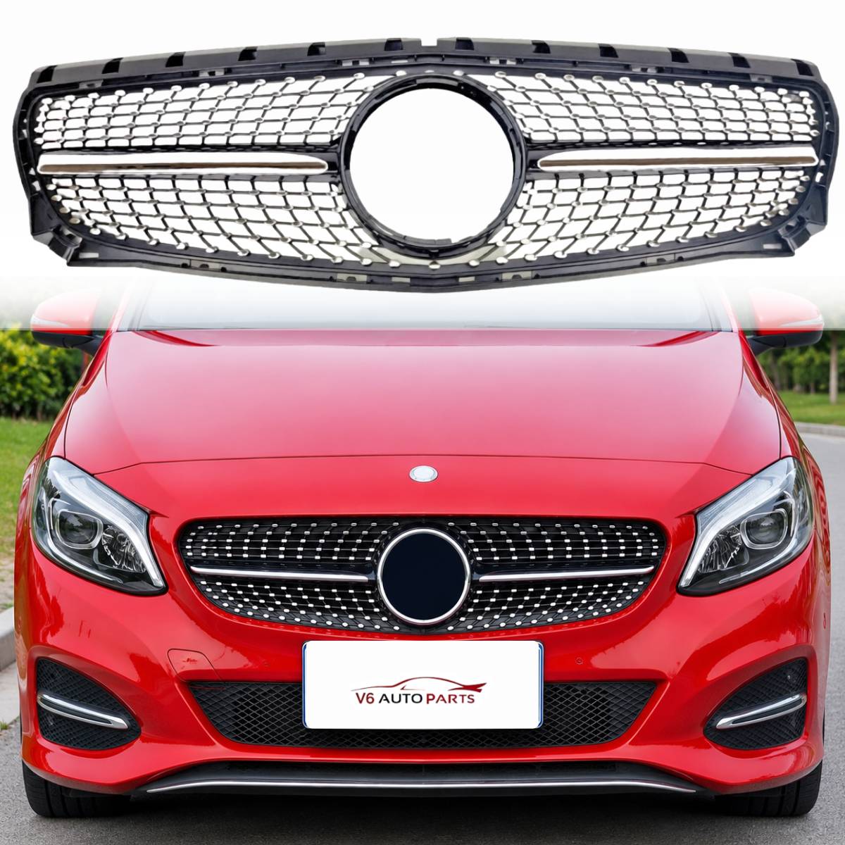 For Mercedes‑Benz B‑Class W246 B250 Front Radiator Diamond AMG‑Style Black Grille (2011–2014)